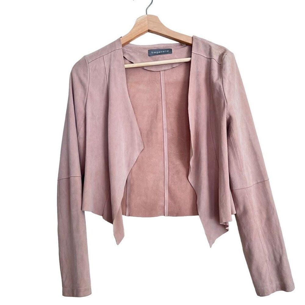 Bagatelle Blush Pink Waterfall Genuine Leather Jacket Fitted Thin Coat XS